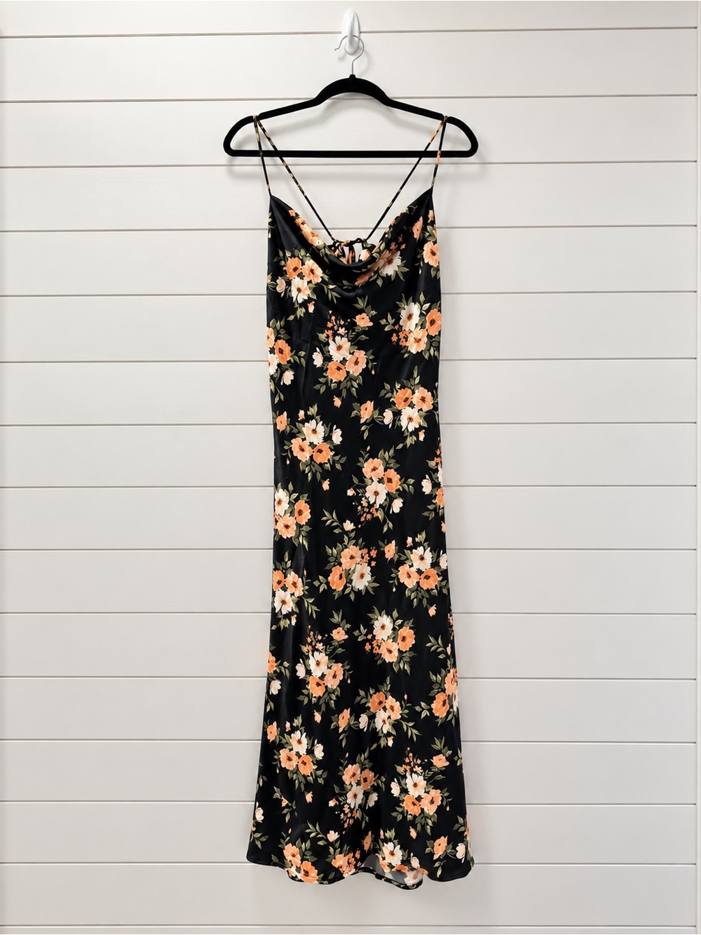 Old Navy Black Floral Midi Slip Dress with Peach Flowers
